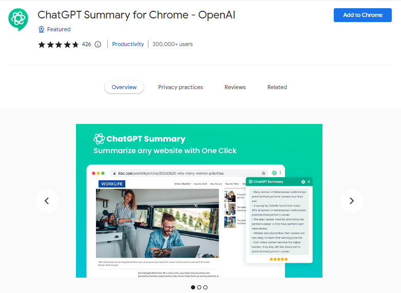 ChatGPT Summary for Chrome - OpenAI - Best ChatGPT Chrome Extensions