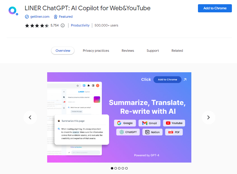 LINER ChatGPT AI Copilot for Web&YouTube - Best ChatGPT Chrome Extensions 
