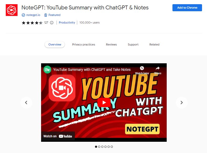 NoteGPT YouTube Summary with ChatGPT & Notes - Best ChatGPT Chrome Extensions