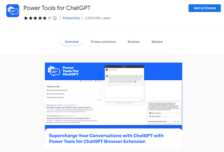Power Tools for ChatGPT - Best ChatGPT Chrome Extensions