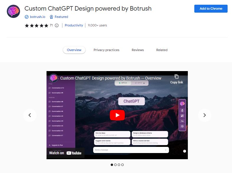 Custom ChatGPT Design powered by Botrush - Best ChatGPT Chrome Extensions