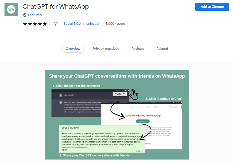 ChatGPT for WhatsApp - Best ChatGPT Chrome Extensions