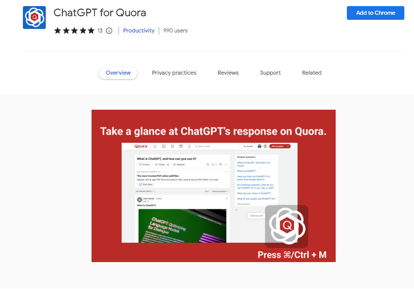 ChatGPT for Quora - Best ChatGPT Chrome Extensions