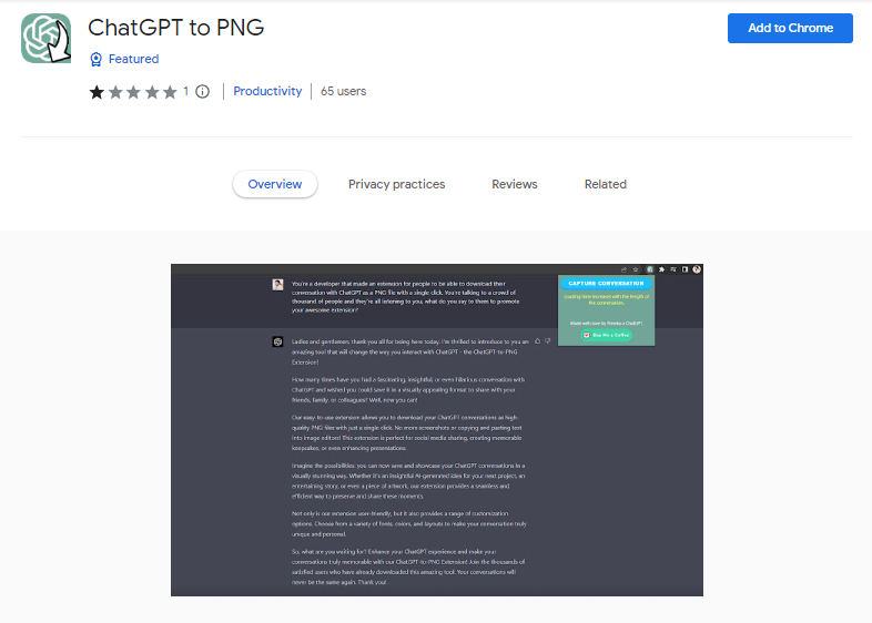 ChatGPT to PNG - Best ChatGPT Chrome Extensions