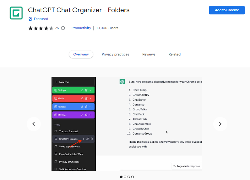 ChatGPT Chat Organizer - Folders - Best ChatGPT Chrome Extensions