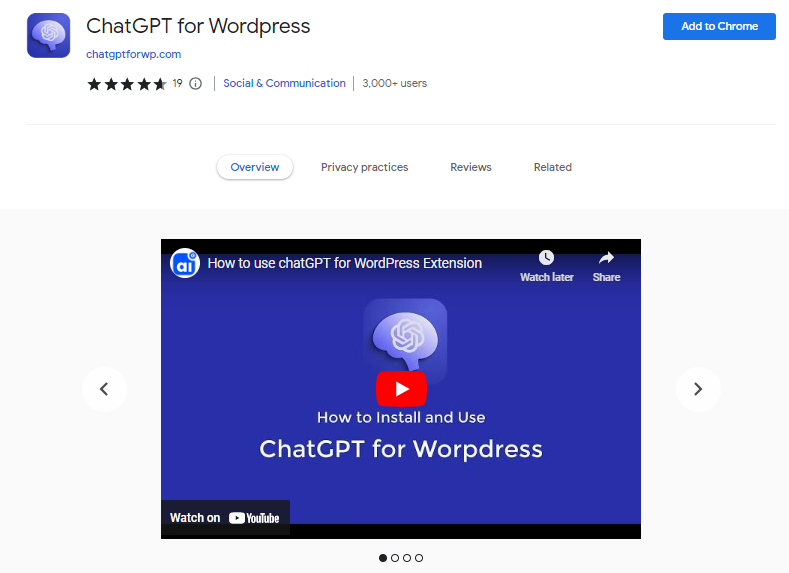 ChatGPT for Wordpress -  Best ChatGPT Chrome Extensions