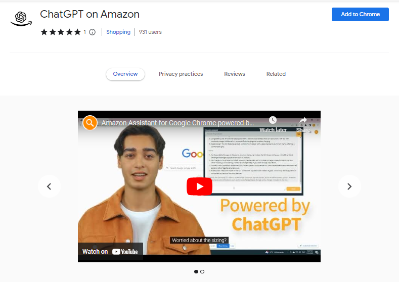 ChatGPT on Amazon - Best ChatGPT Chrome Extensions