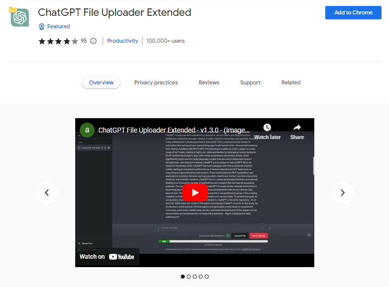 ChatGPT File Uploader Extended
- Best ChatGPT Chrome Extensions