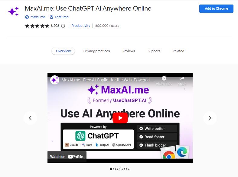 MaxAI.me: Use ChatGPT AI Anywhere Online - Best ChatGPT Chrome Extensions