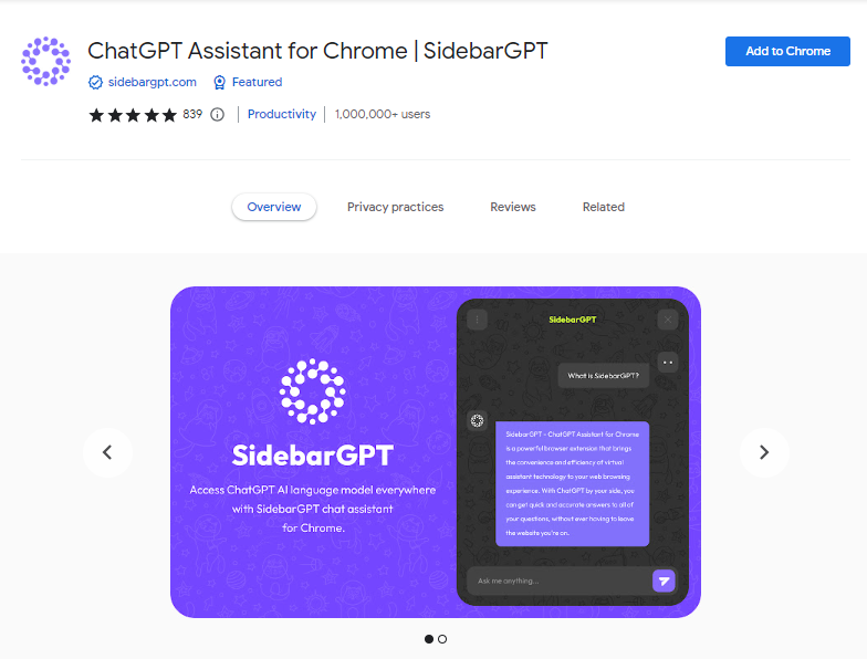 ChatGPT Assistant for Chrome | SidebarGPT - Best ChatGPT Chrome Extensions