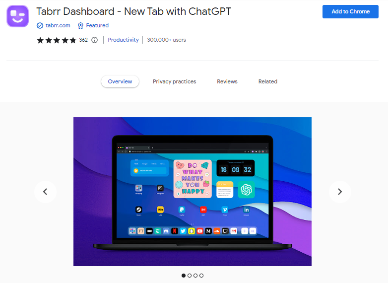 Tabrr Dashboard - New Tab with ChatGPT - Best ChatGPT Chrome Extensions