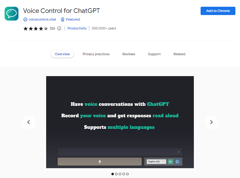 Voice Control for ChatGPT - Best ChatGPT Chrome Extensions