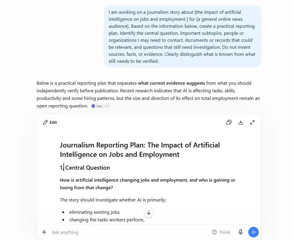 ChatGPT prompt for journalists to prepare focused interview questions