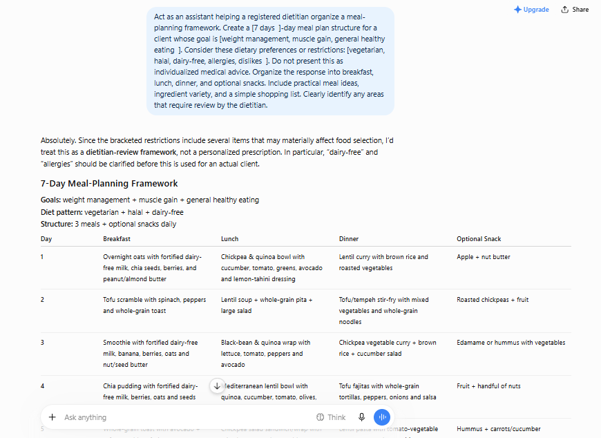 ChatGPT Prompts for Dietitians: Practical AI Help for Meal Planning, Client Communication, and Nutrition Content ChatGPT prompt for dietitians to create a meal planning framework