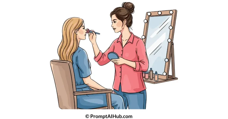 Makeup artist applying makeup to a client for ChatGPT prompts for makeup artists